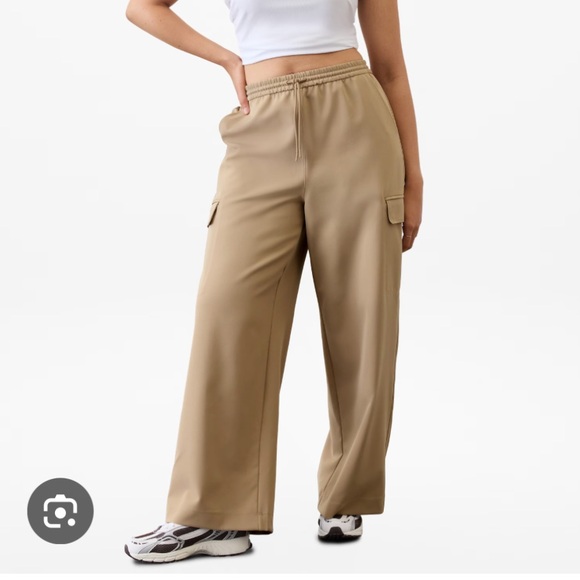 Athleta Pants - Athleta Promenade High Rise Cargo Pants XL Taupe Wide Leg Travel Lounge 2024